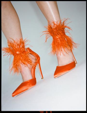 Court Heels With Feather Trims orange