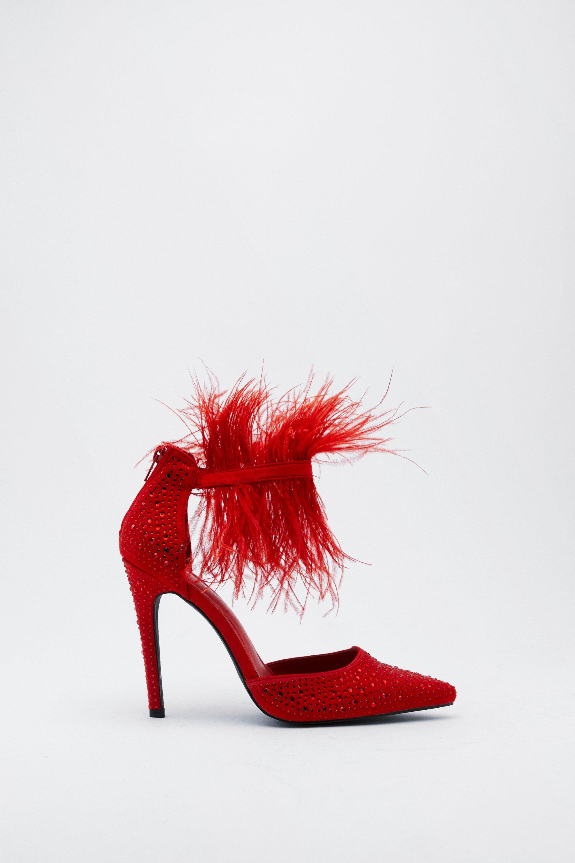 Feather Trim Court Heels