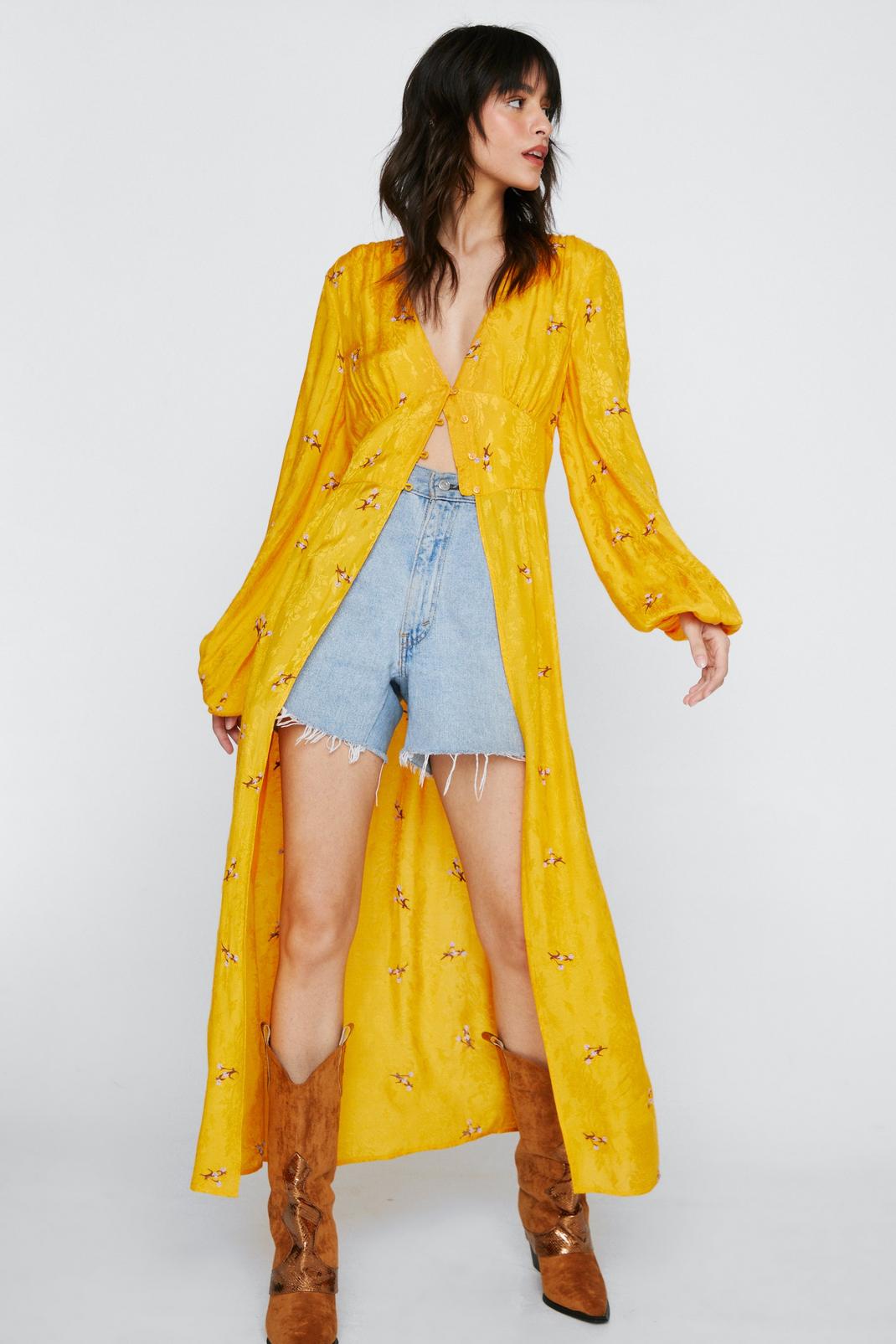 Yellow Floral Embroidery Detail Maxi Dress image number 1