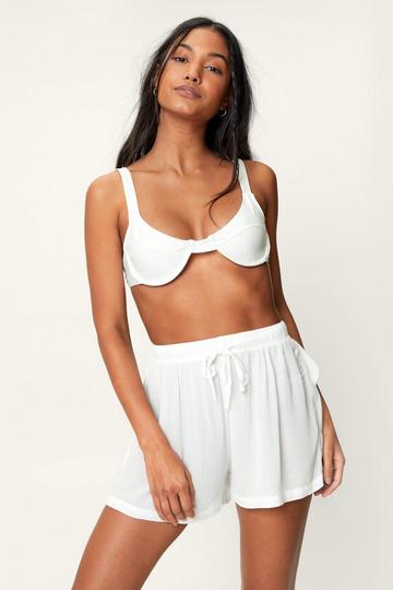 Tie Waist Crinkle Cover Up Shorts cream