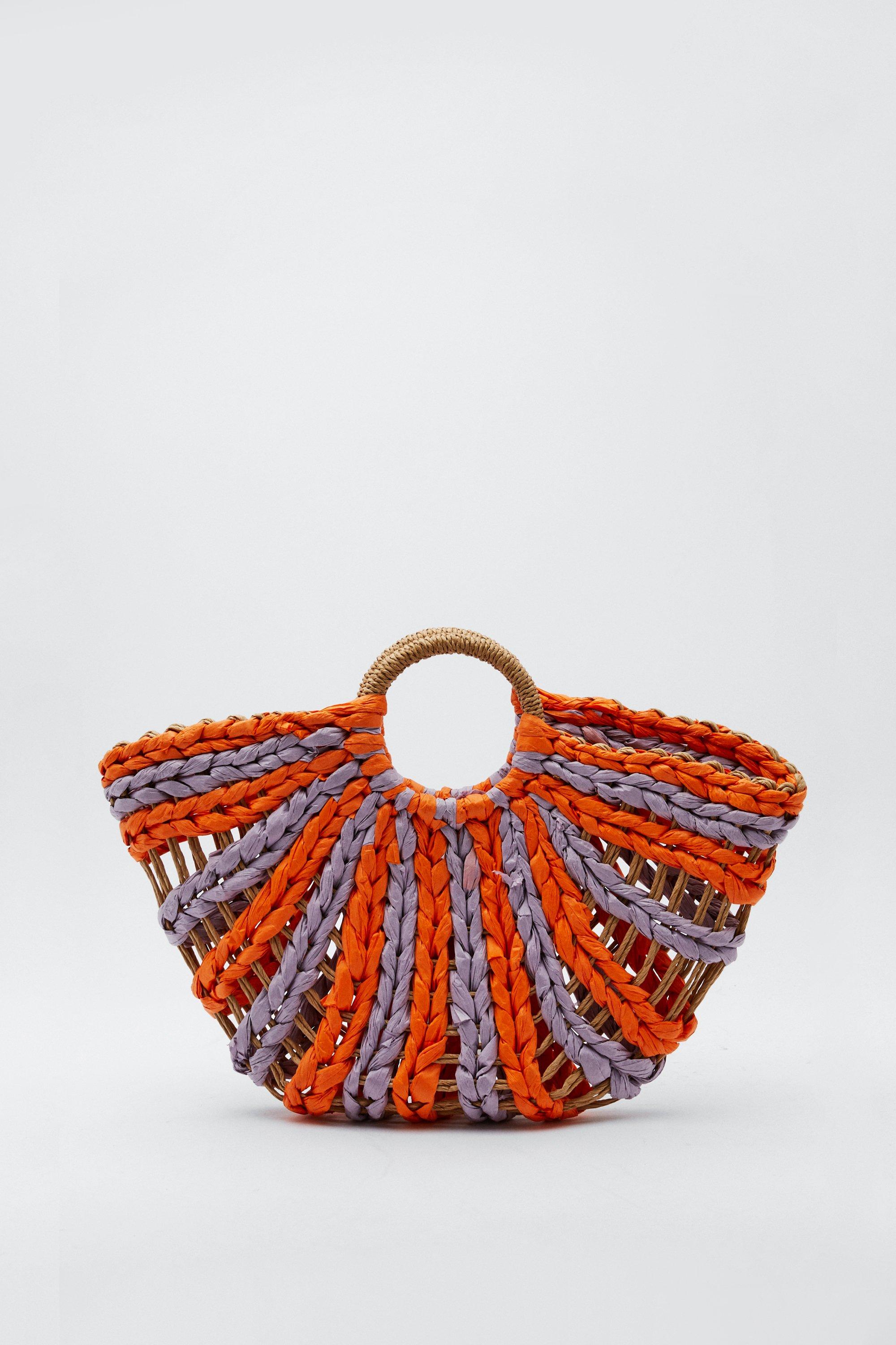 Braided Wicker Top Handle Grab Bag