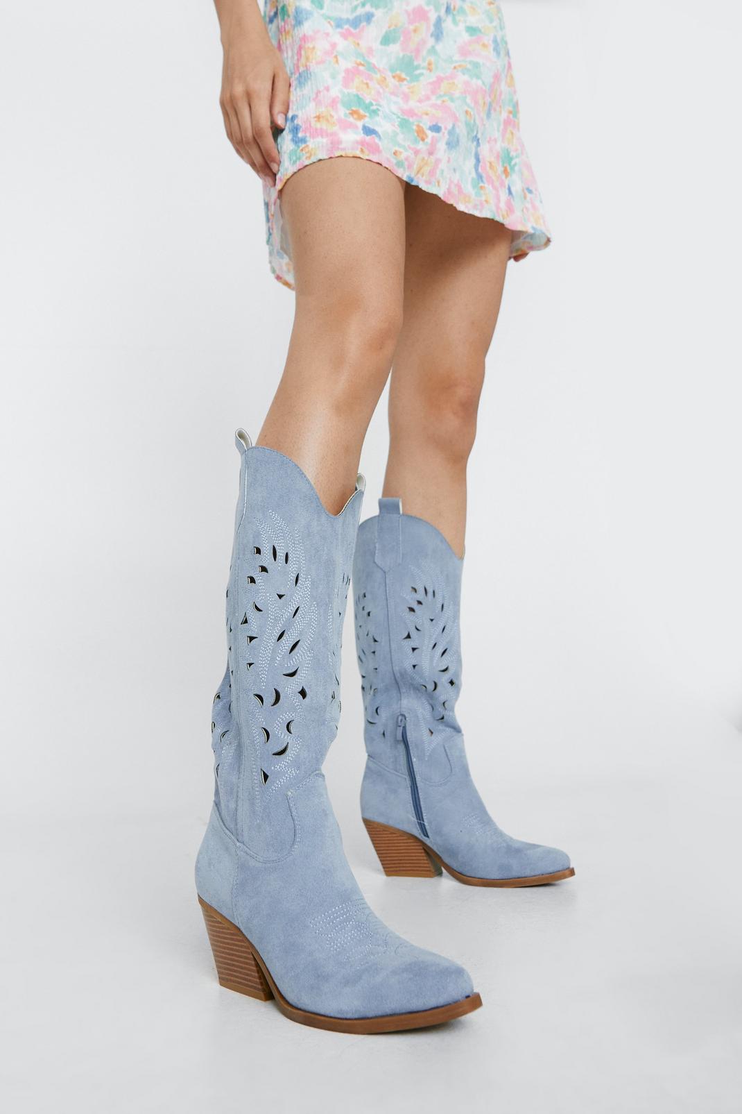 Faux Suede Lazer Cut Western Boots image number 1