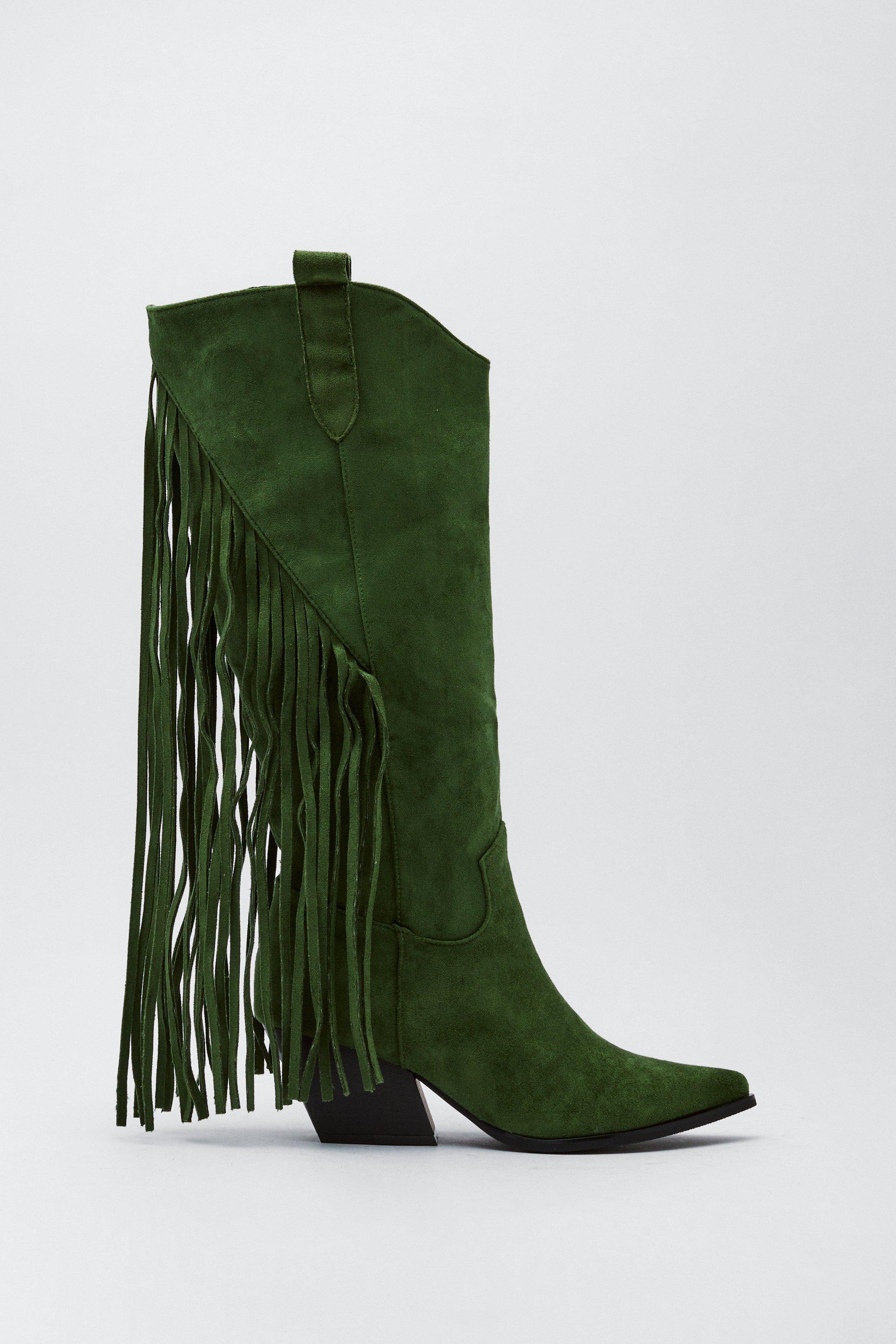 Faux Suede Fringe Cowboy Boots