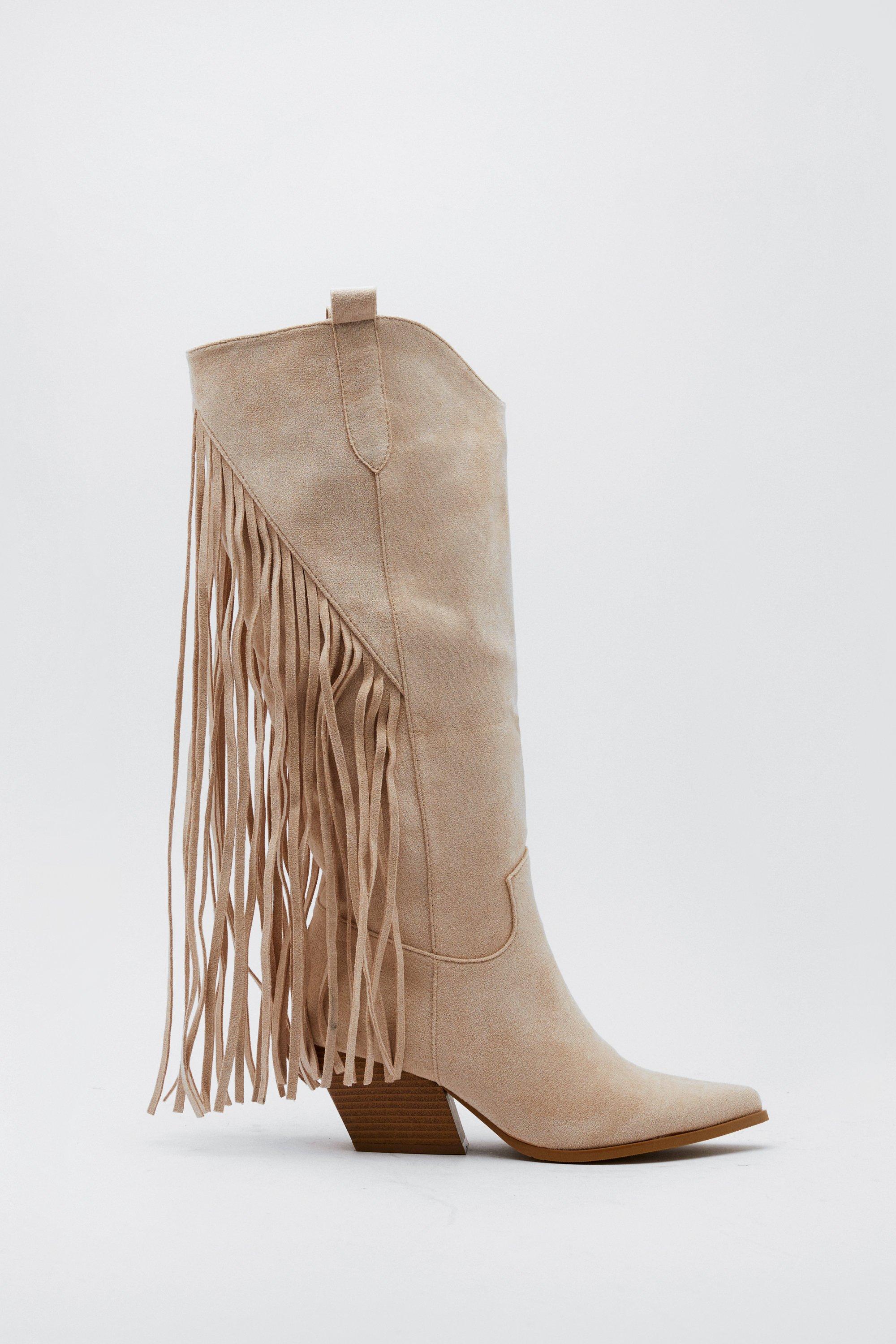 Faux Suede Fringe Cowboy Boots