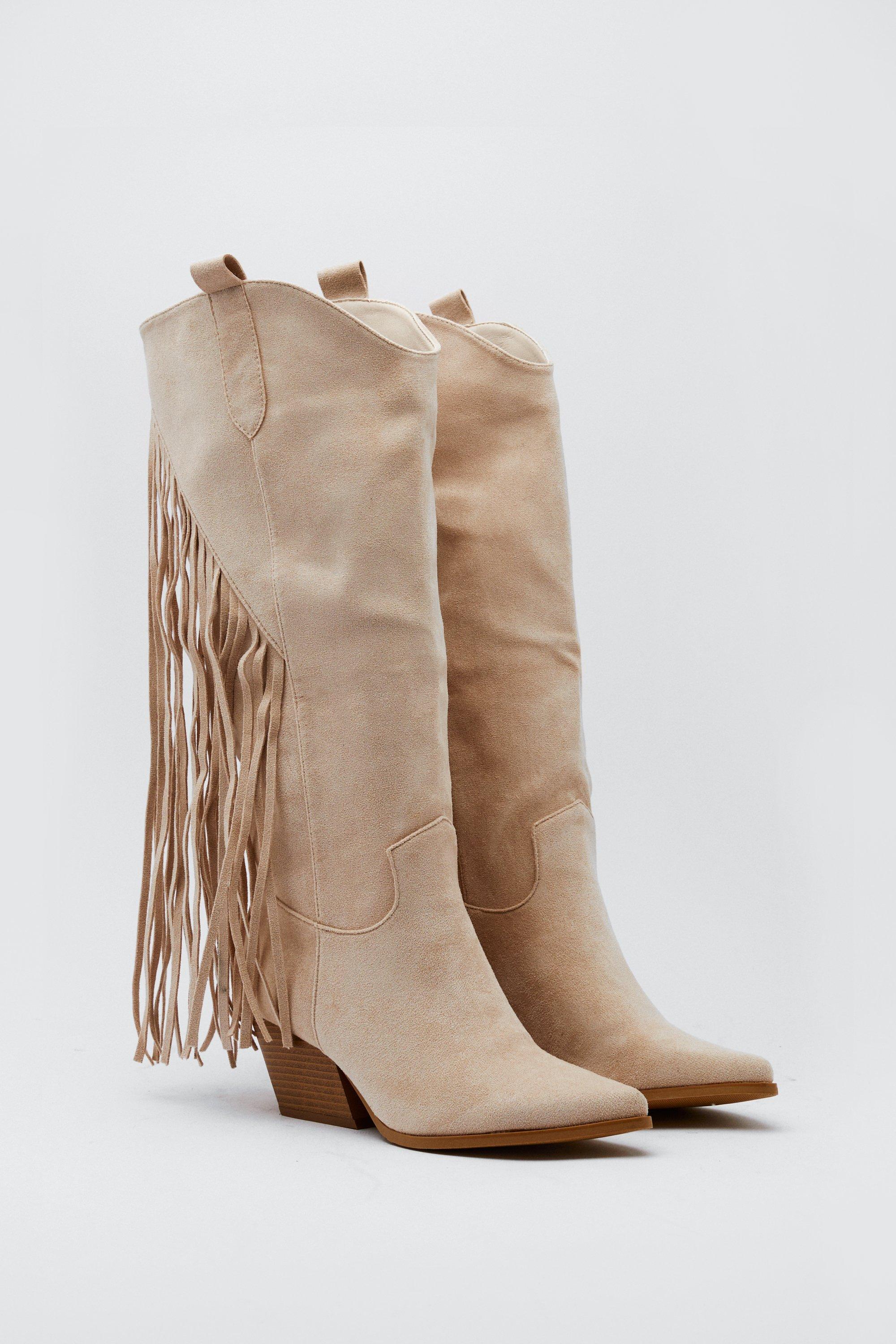 Faux Suede Fringe Cowboy Boots Nasty Gal