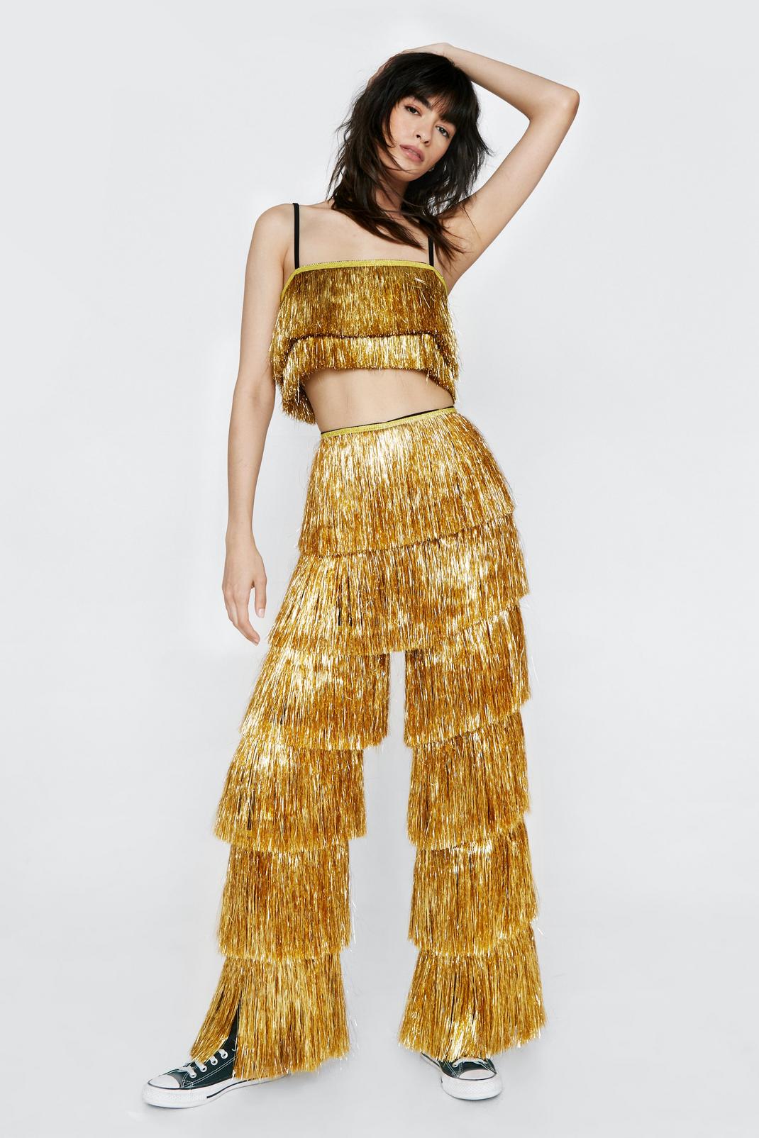 Gold Tinsel Fringed Tiered Trouser image number 1