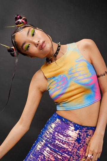 Yellow Body Print Racer Back Vest Top