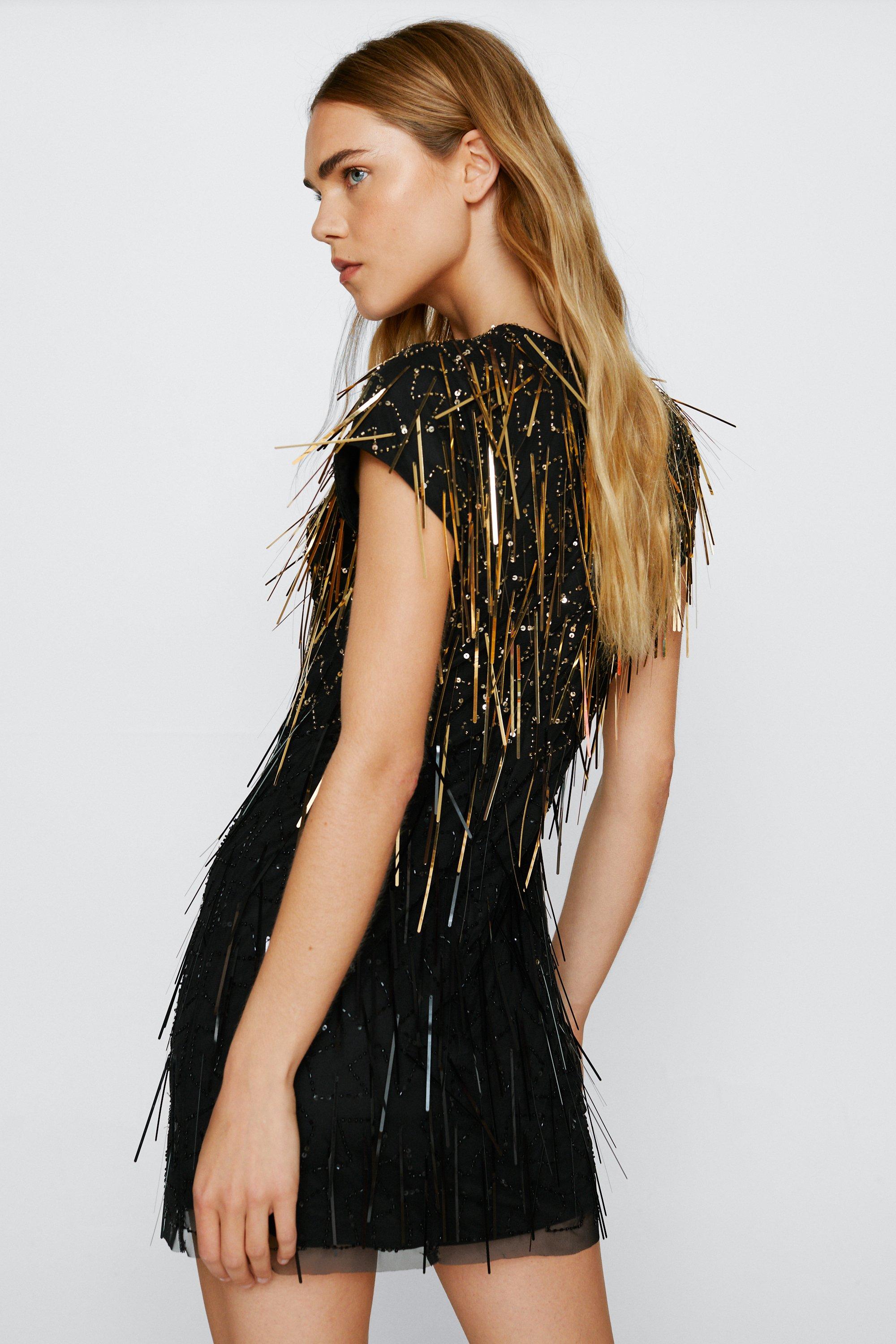 Nasty Gal Womens Star Sequin Fringe Mini Dress - Mono