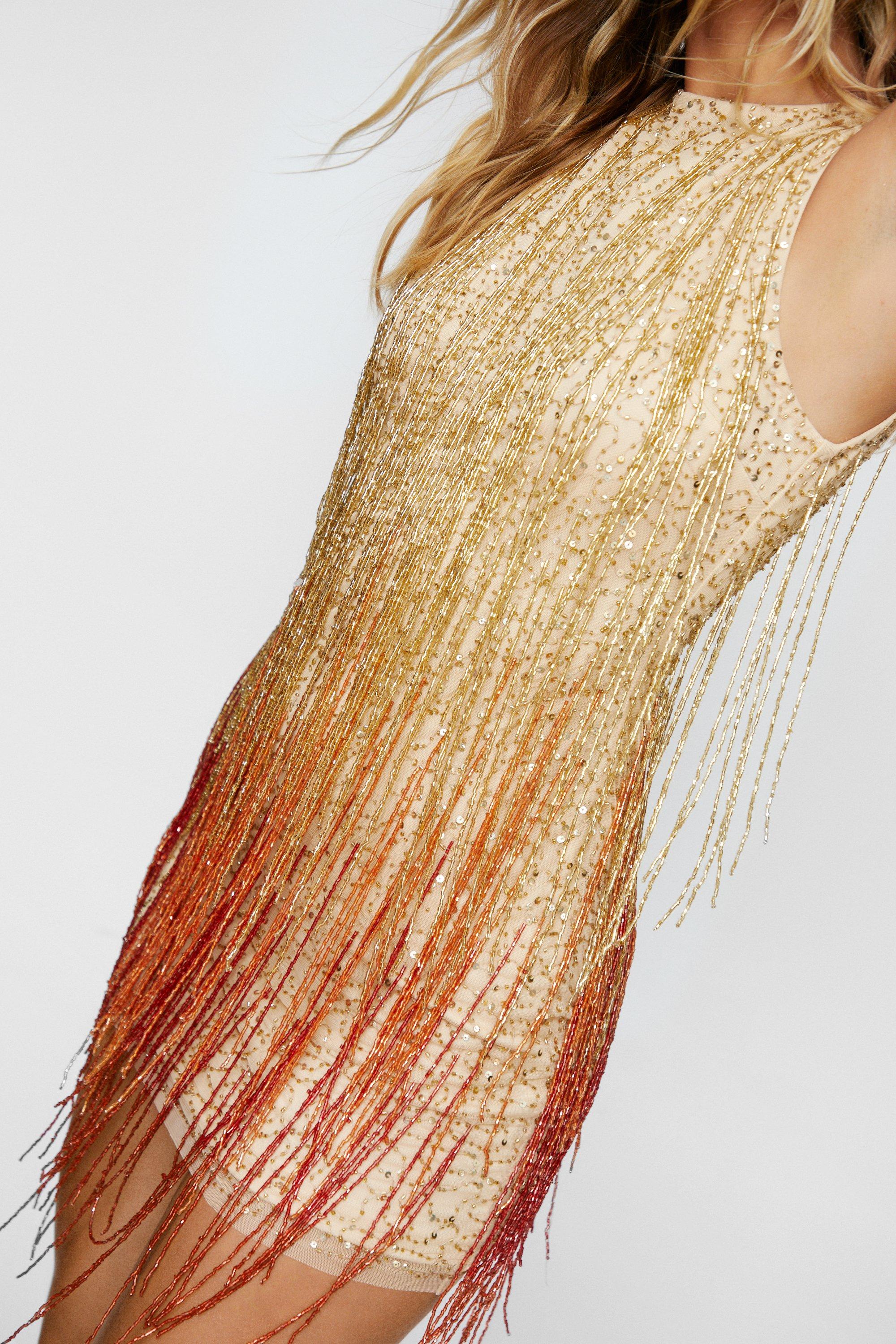 Nasty Gal Womens Fringe Sequin Mini Dress - Gold