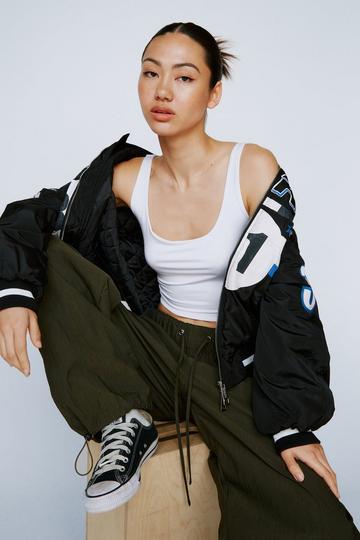 White Scoop Neck Slinky Crop Top
