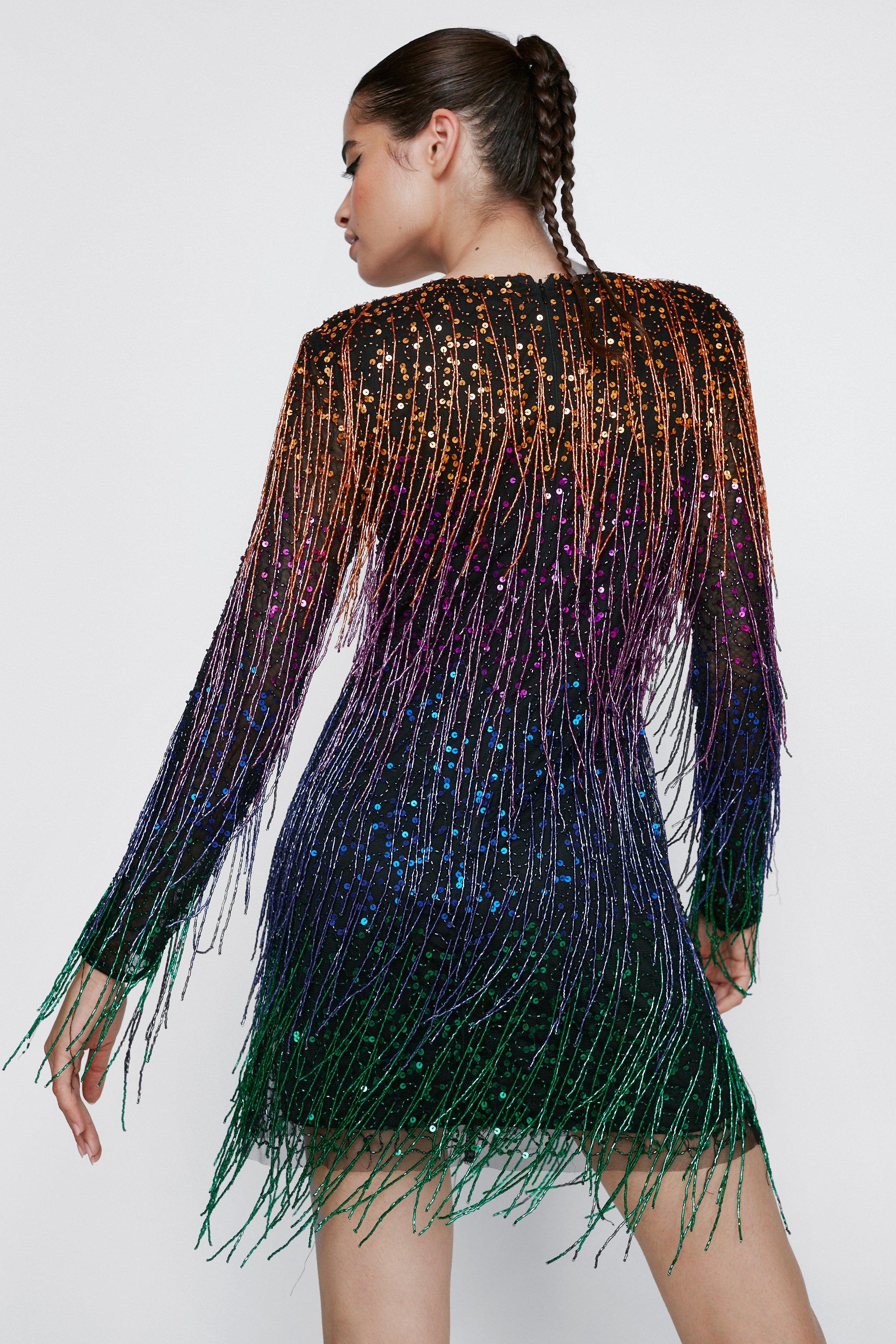 Long sleeve store multicolor sequin dress