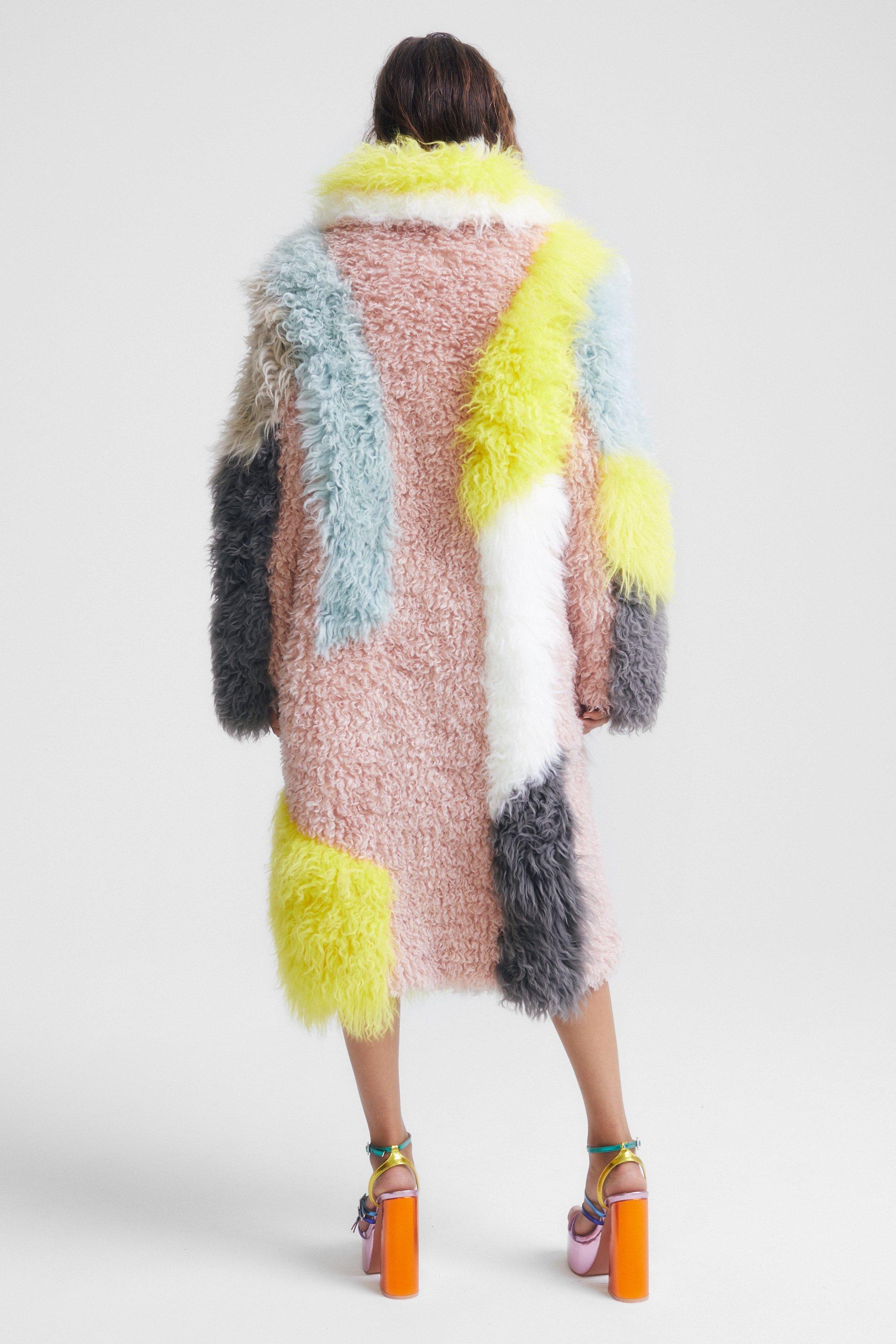 Color block faux hot sale fur coat