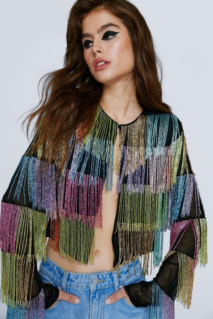 Multi Color Patchwork Beaded Jacket