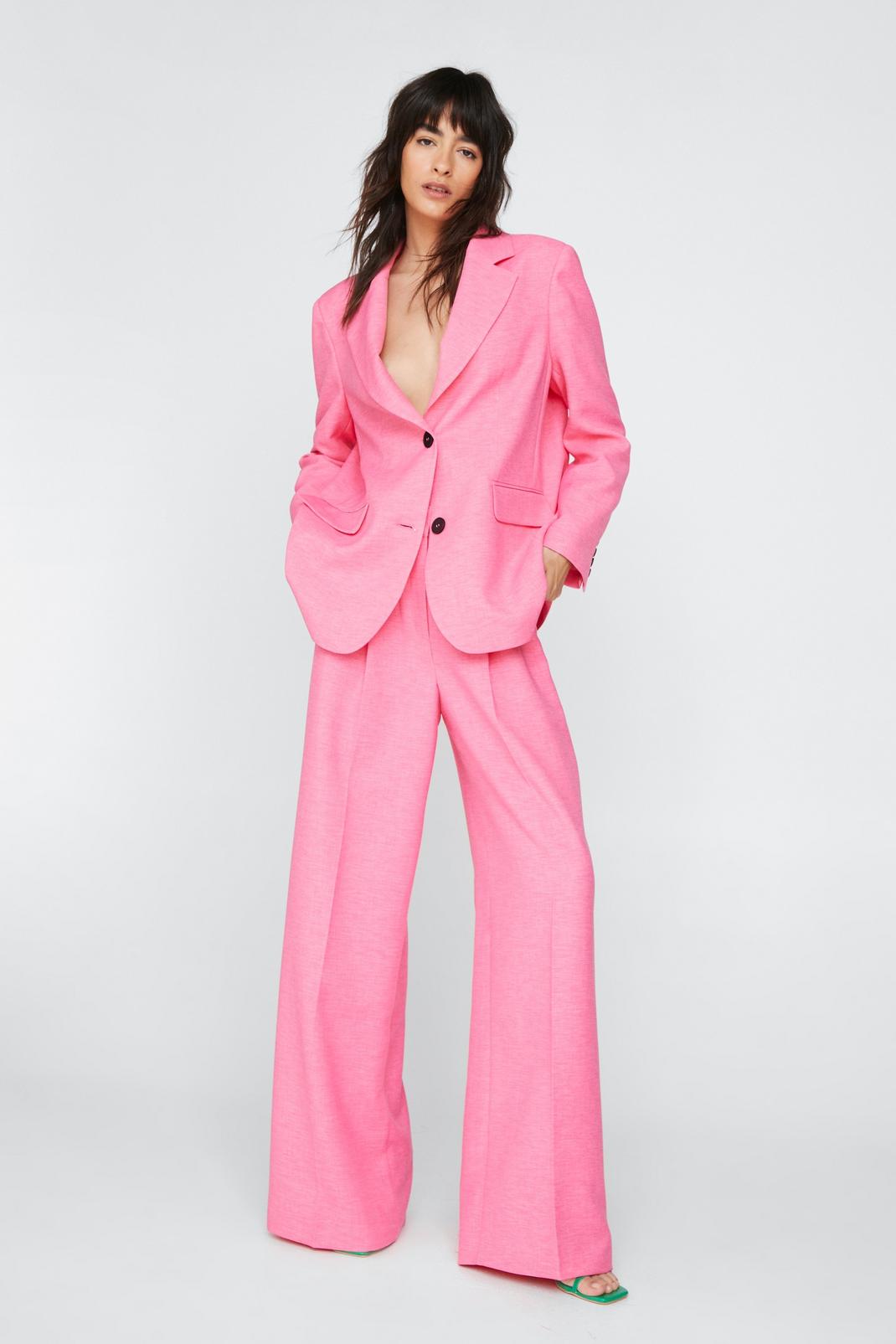 Pink High Waisted Wide Leg Tailored Pants image number 1