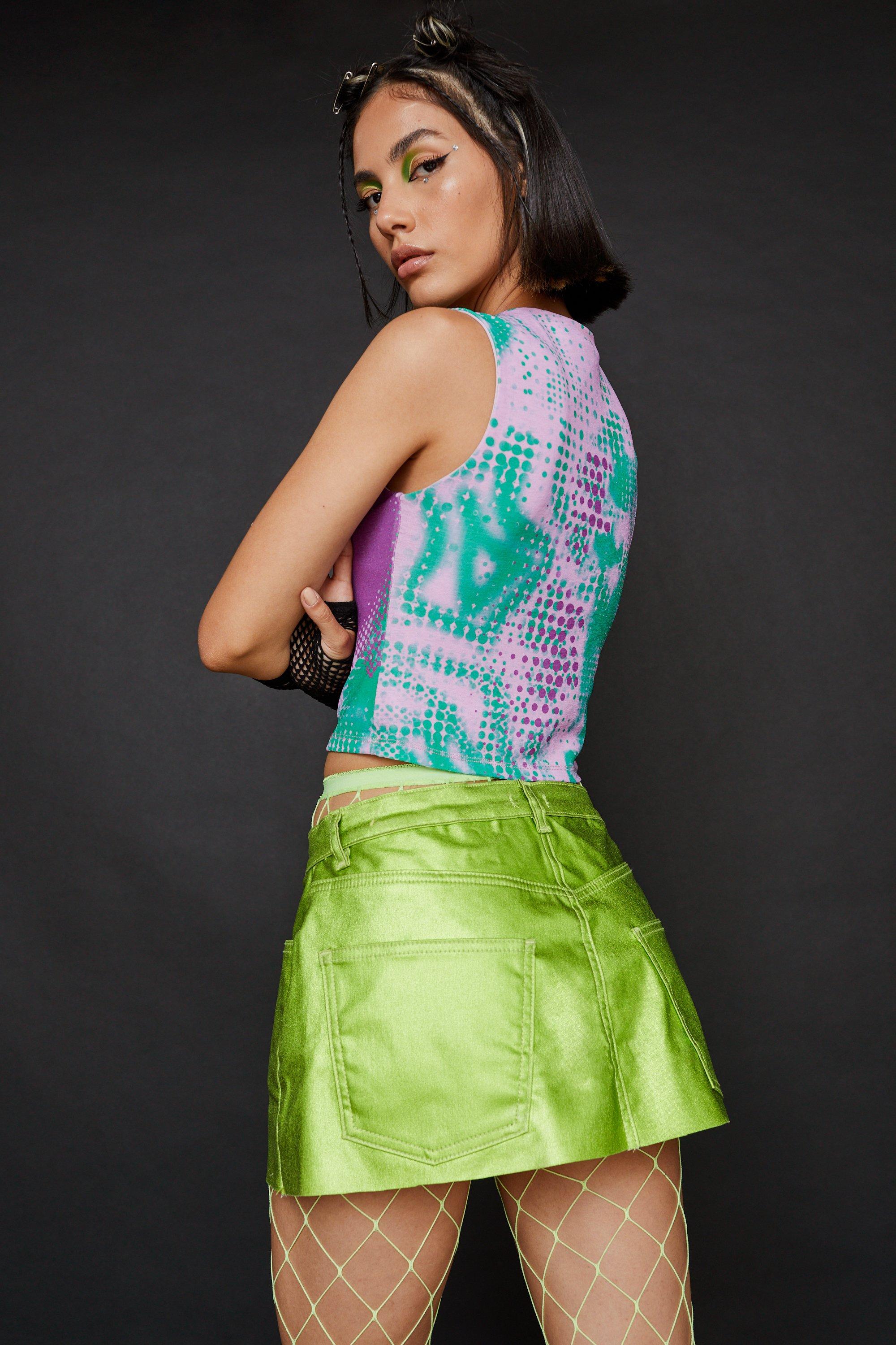 Lime green mini outlet skirt denim