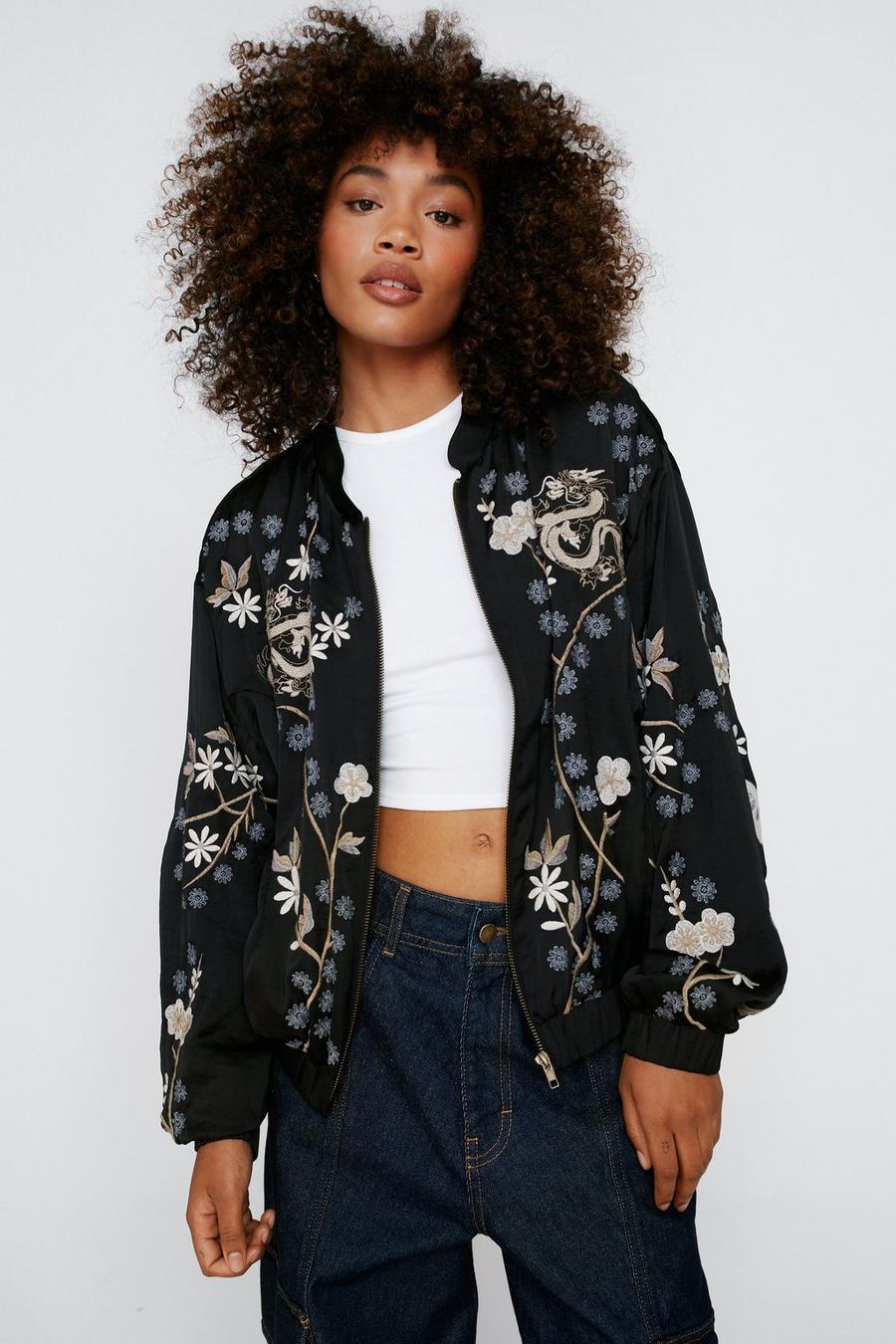 Dragon Embroidered Bomber Jacket  