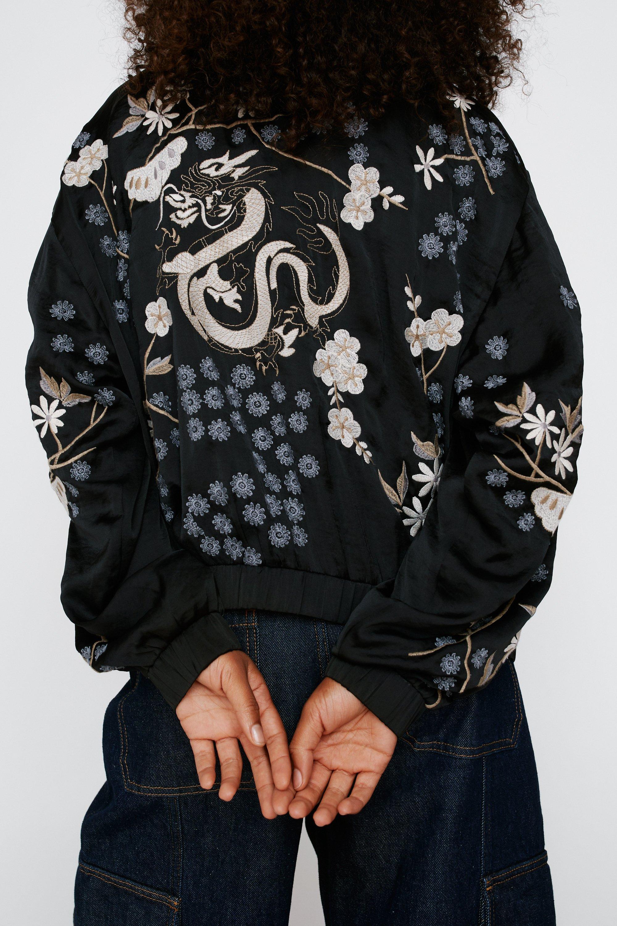 Nasty Gal Womens Embroidered Knit Varsity Jacket - Black