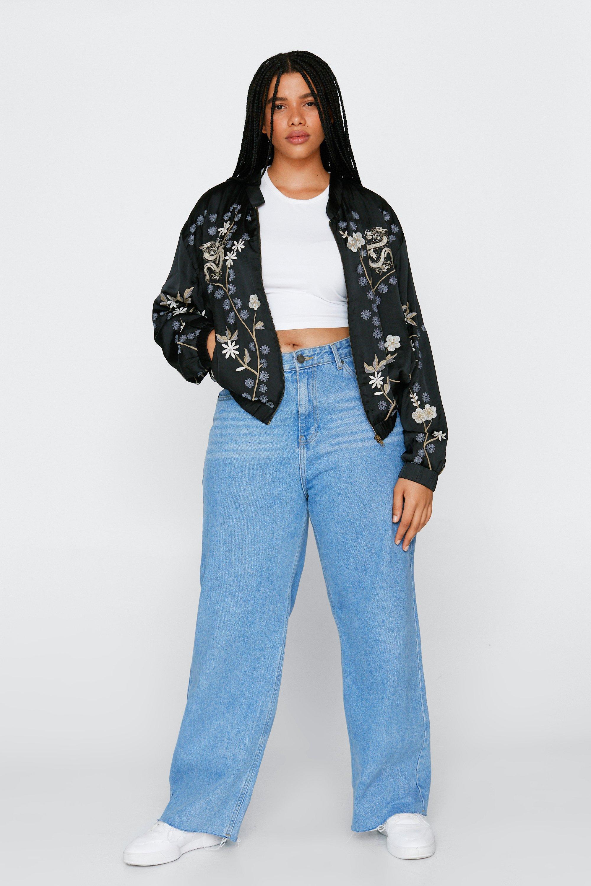 Plus size embroidered bomber jacket sale