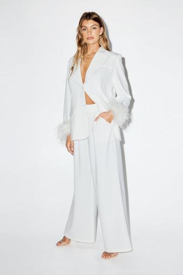 White Pleated Wide Leg Trouser