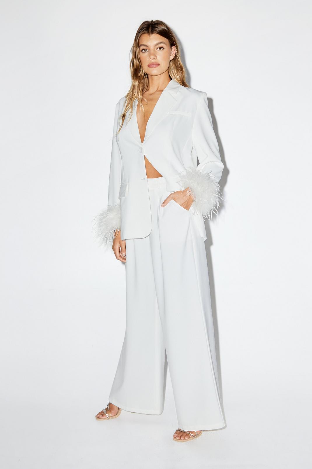 White Pleated Wide Leg Pants image number 1