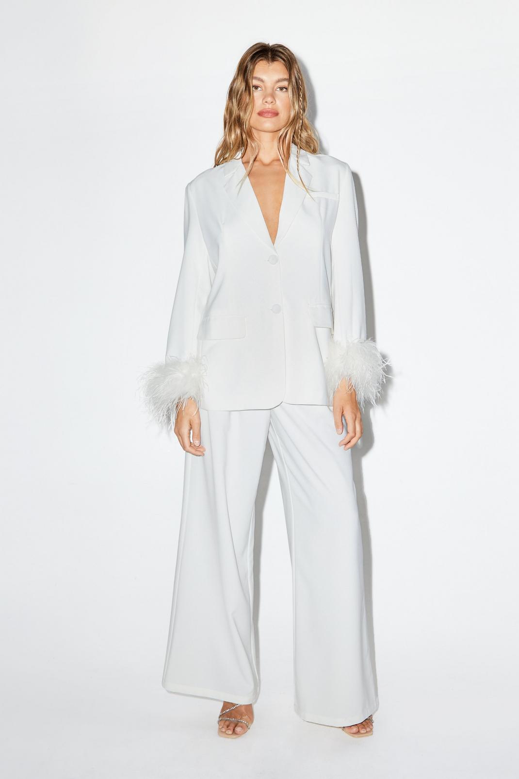White Feather Cuff Single Breasted Blazer image number 1