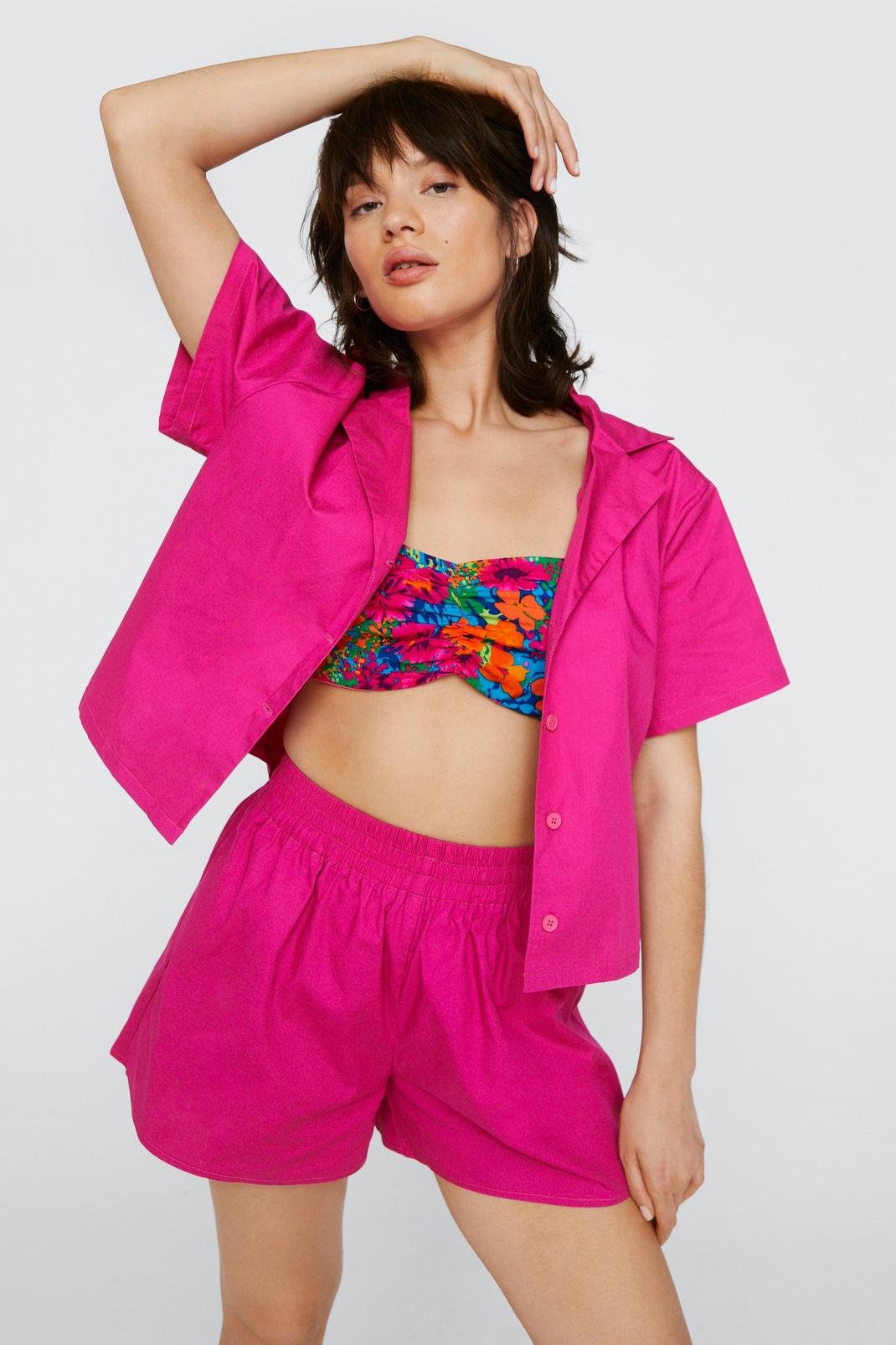 Hot pink Petite Poplin Short Sleeve Coord Shirt image number 1