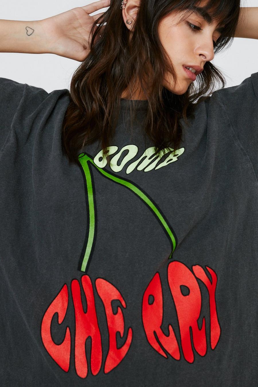 Cherries Oversized Washed Graphic T-Shirt