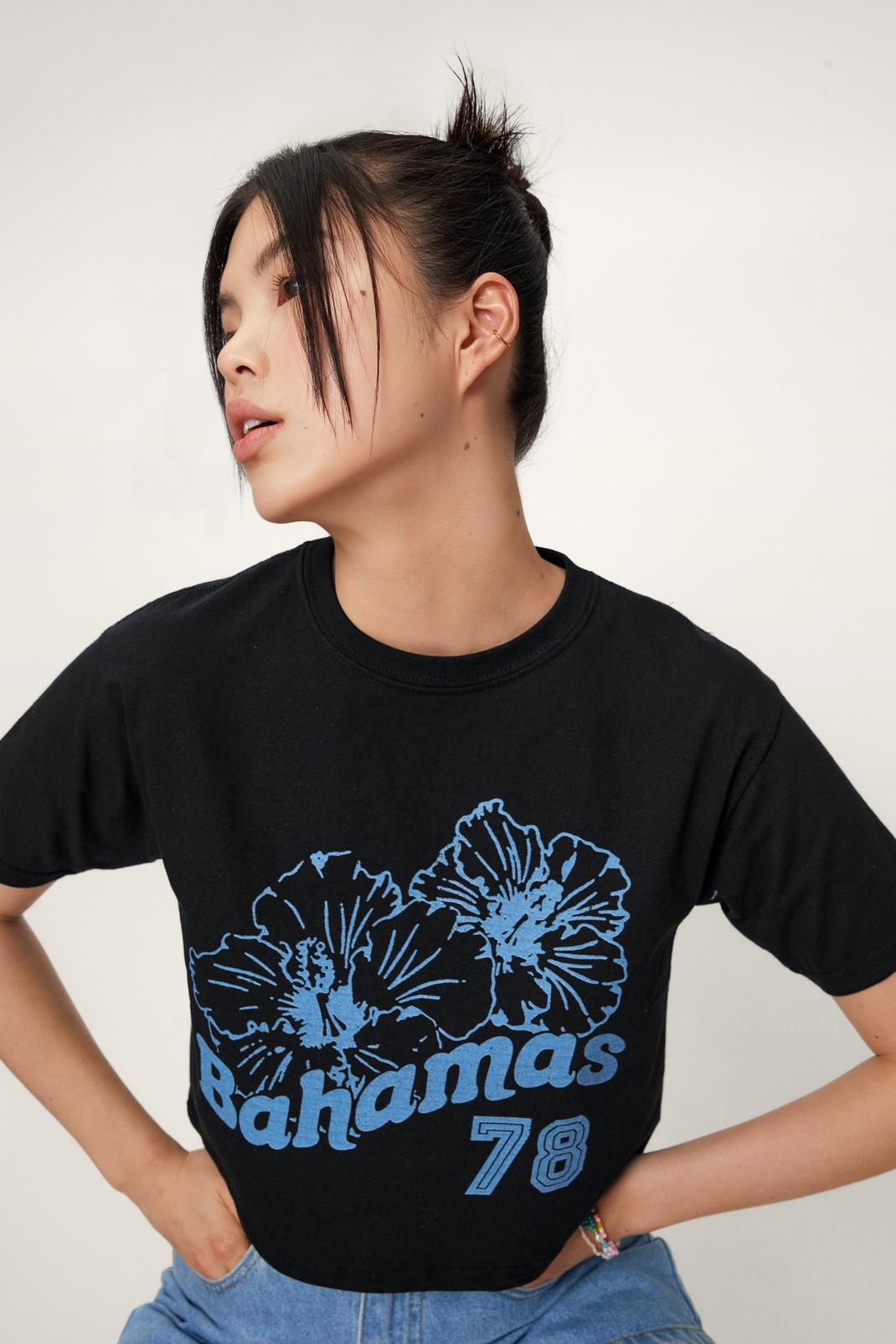 T-shirt crop top à manches courtes à impimé Bahamas 78, Black image number 1