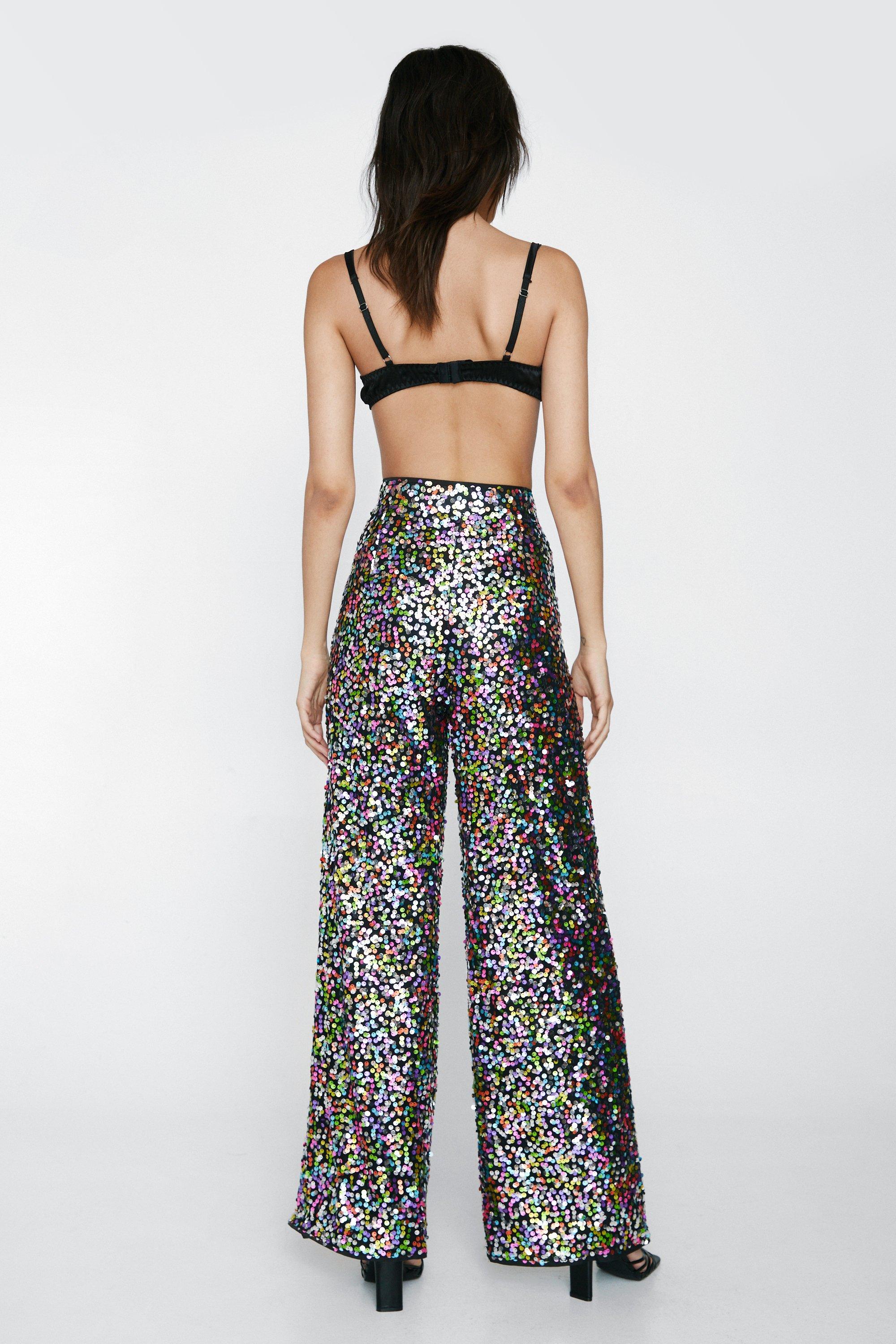 Rainbow Sequin Wide Leg Trousers