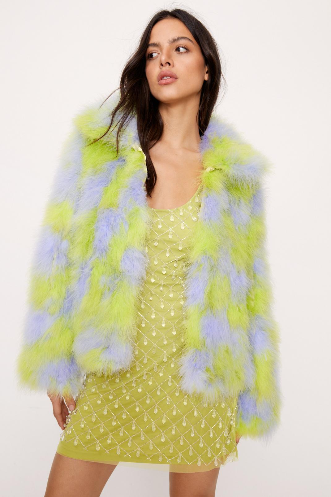 Lime Premium Checkerboard Real Feather Jacket image number 1