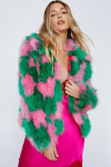 Pink Premium Checkerboard Real Feather Jacket