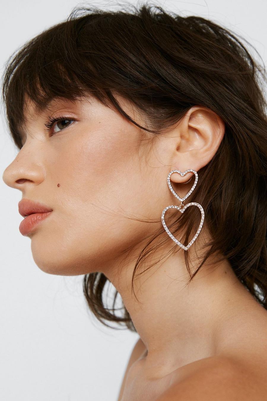 Recycled Diamante Heart Statement Earrings