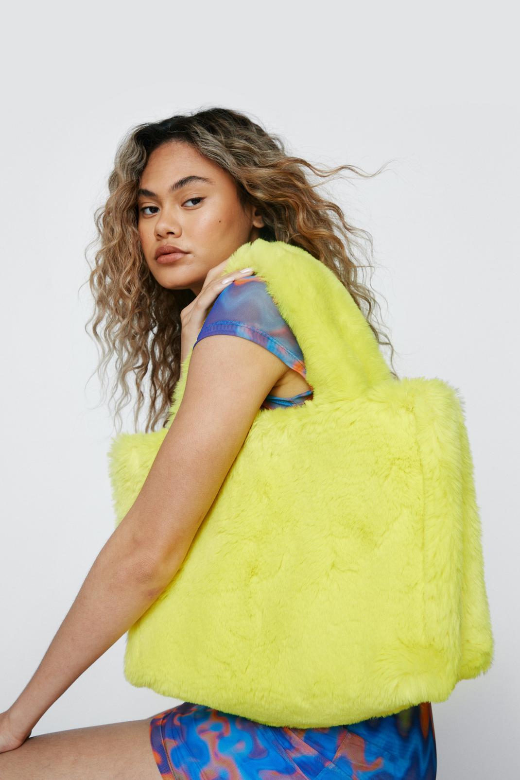 Yellow Faux Fur Square Day Bag image number 1