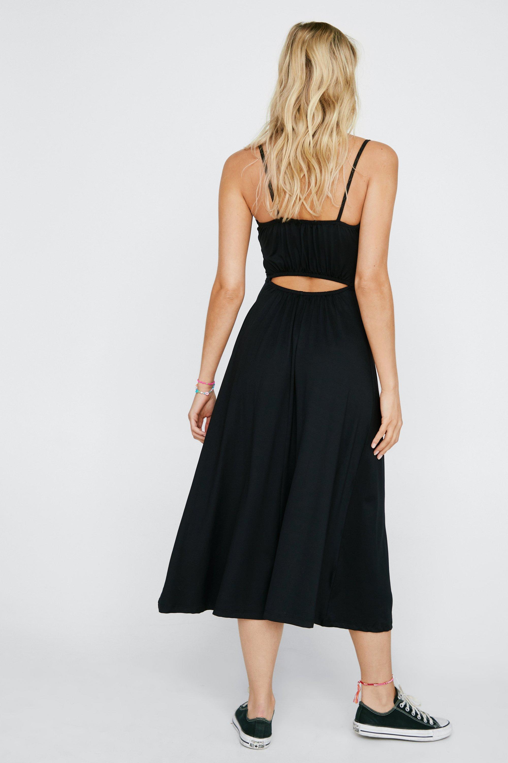 Black Slinky Strappy Cut Out Detail Midi Dress