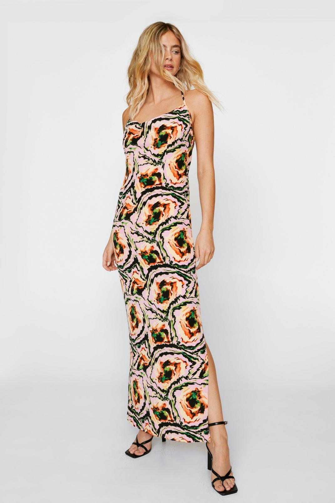 Abstract Print Strappy Back Bias Maxi Dress image number 1