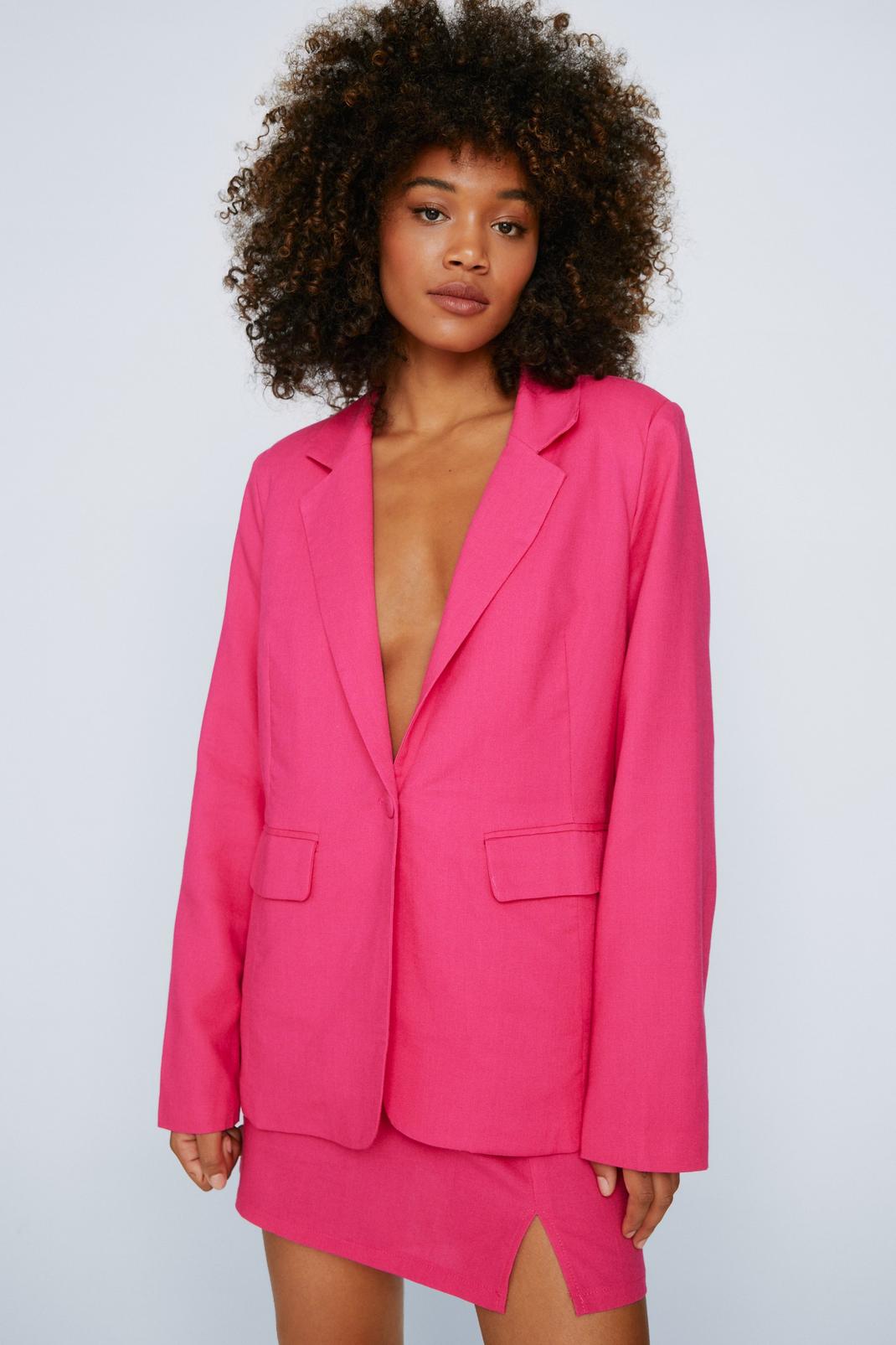 Pink Oversized Tailored Linen Blazer image number 1
