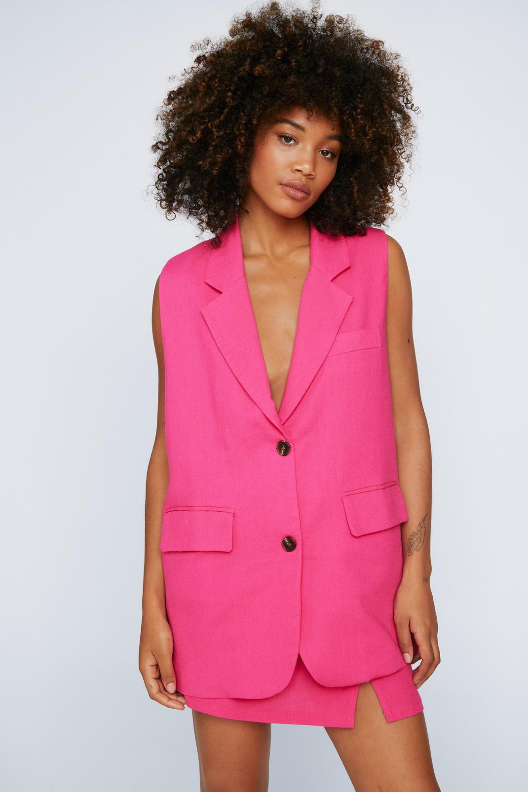 Pink Oversized Tailored Linen Vest image number 1