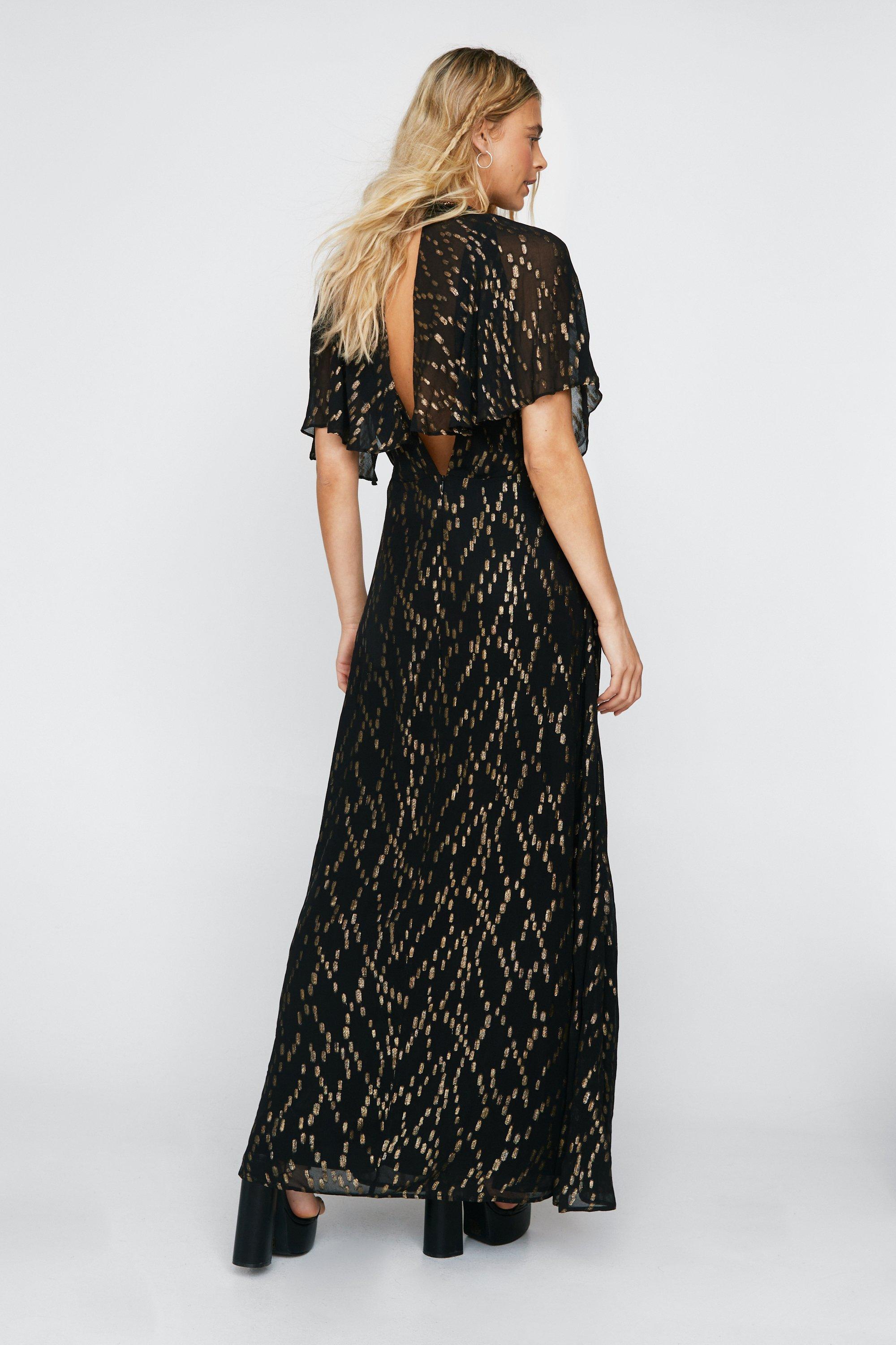 Metallic Spot Angel Sleeve Maxi Dress