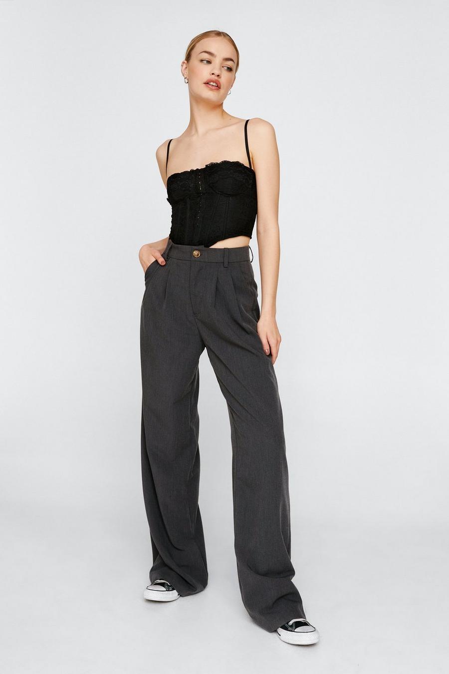 Wide Leg Tailored Pants With Button