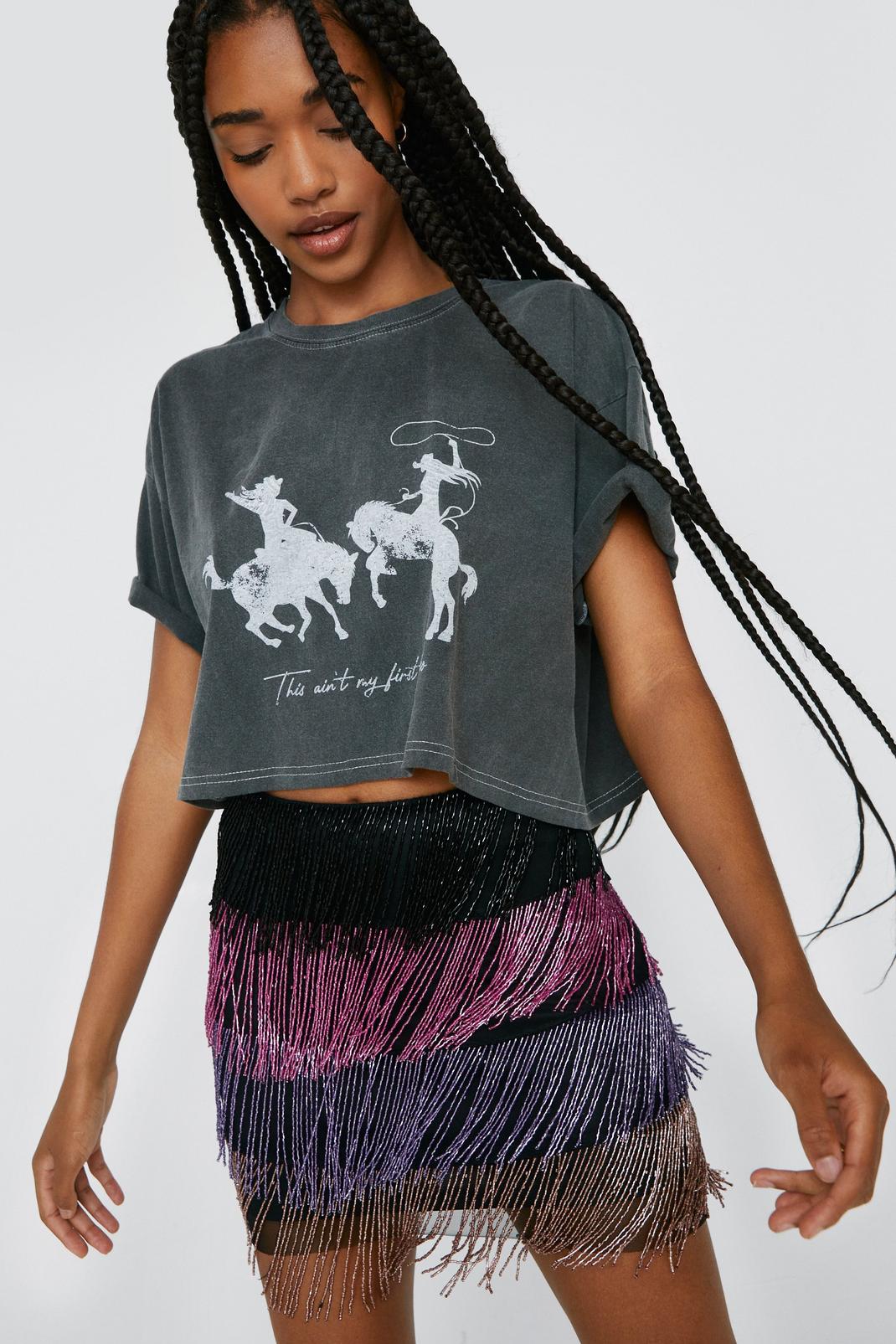 Black Western Rodeo Cropped Overdyed Tee image number 1