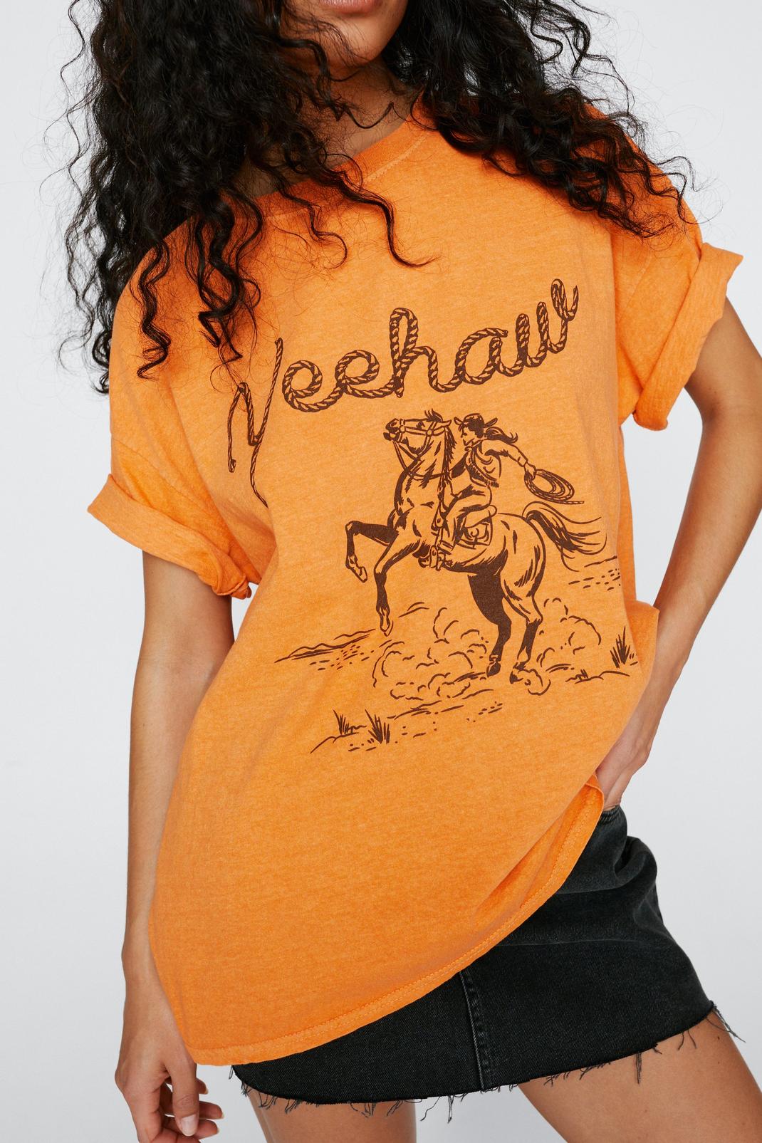 Orange Western Yeehaw Dyed Oversize T-Shirt image number 1