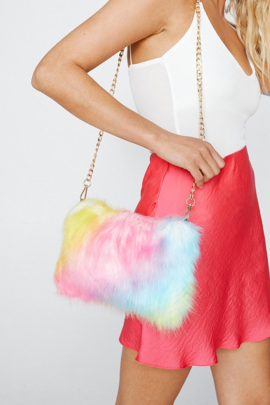 Rainbow Faux Fur Shoulder Bag