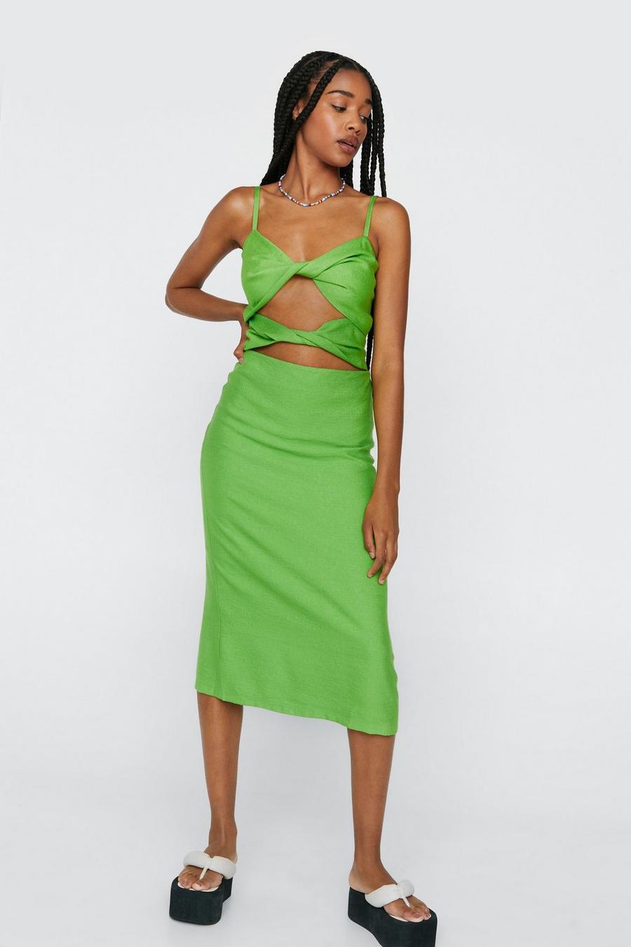 Cut Out Twist Front Strappy Midi Dress