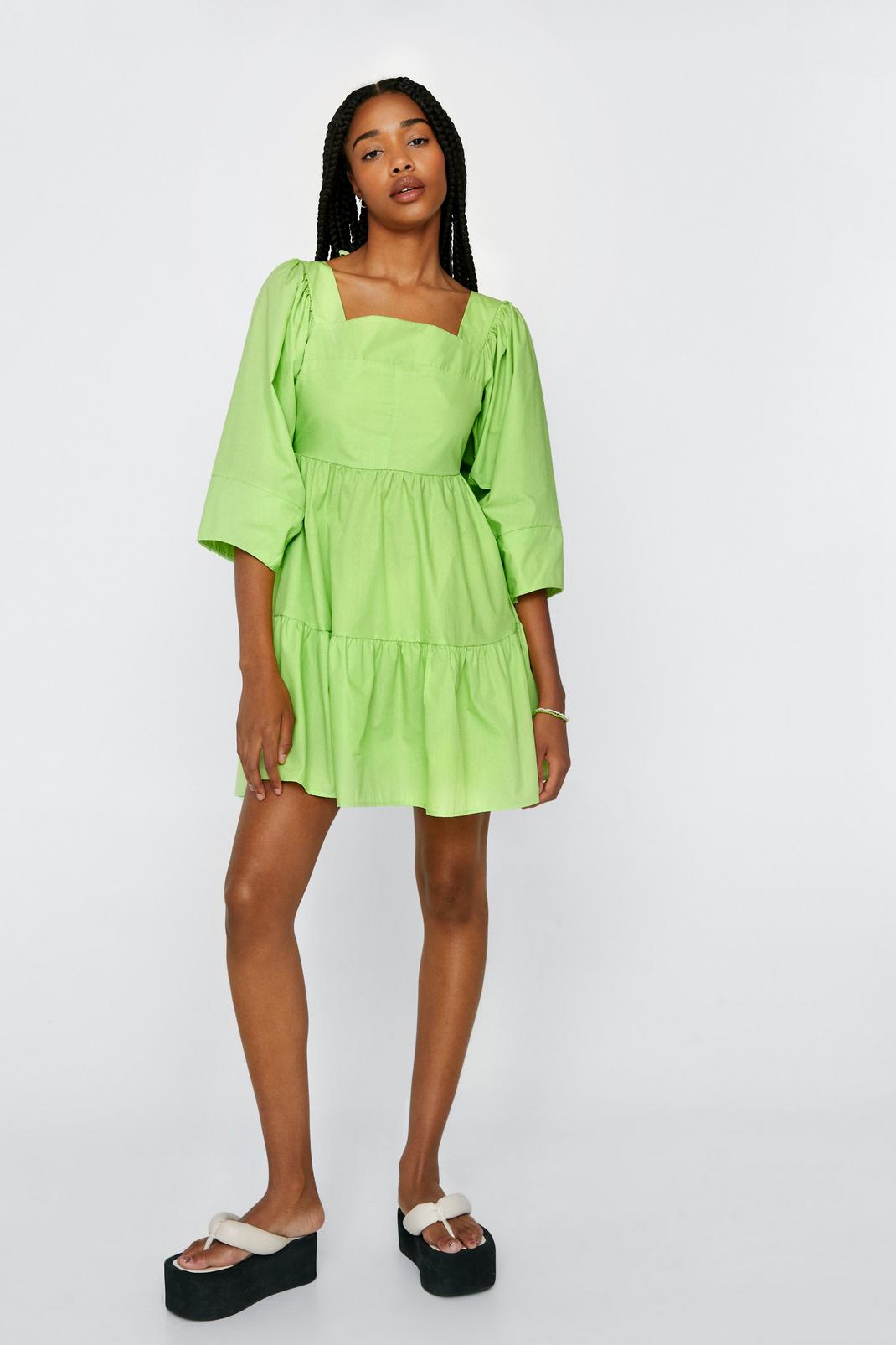 Green Poplin Cut Out Mini Smock Dress image number 1