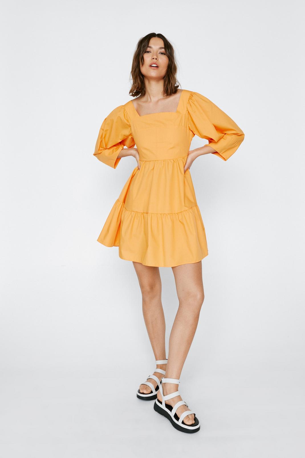 Orange Poplin Cut Out Mini Smock Dress image number 1