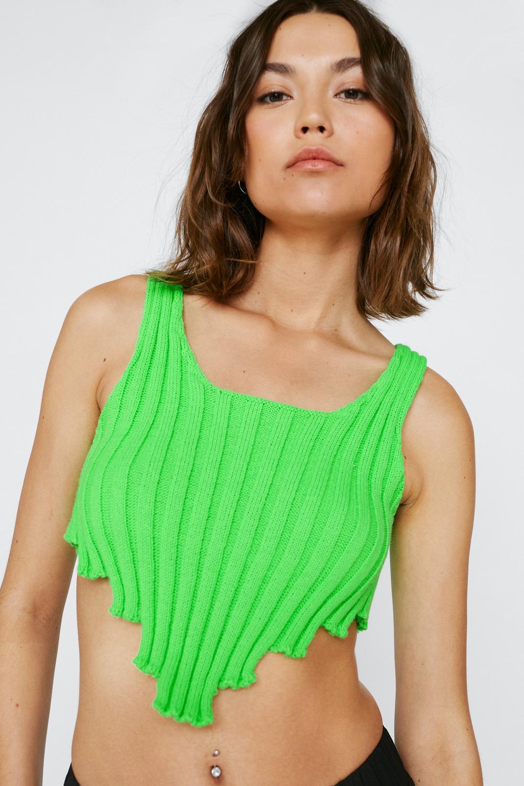 130 Ribbed Asymmetric Hem Knitted Crop Top image number 2
