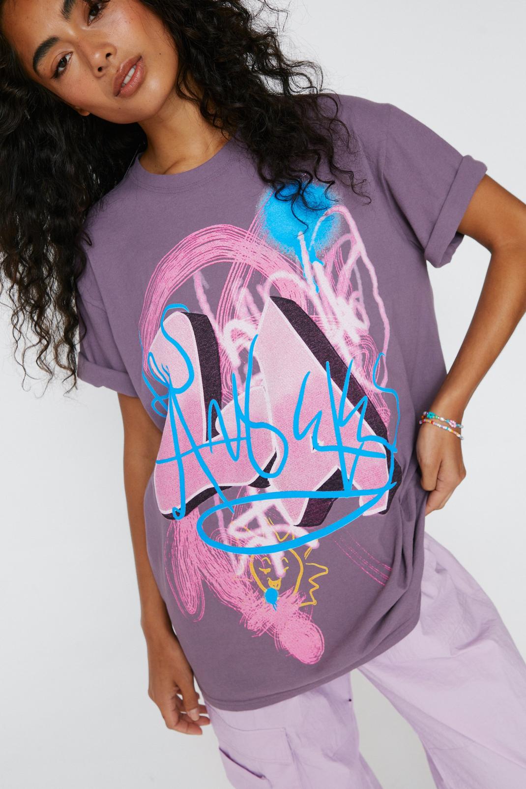 T-shirt oversize à manches courtes et à imprimé graffitis, Purple image number 1