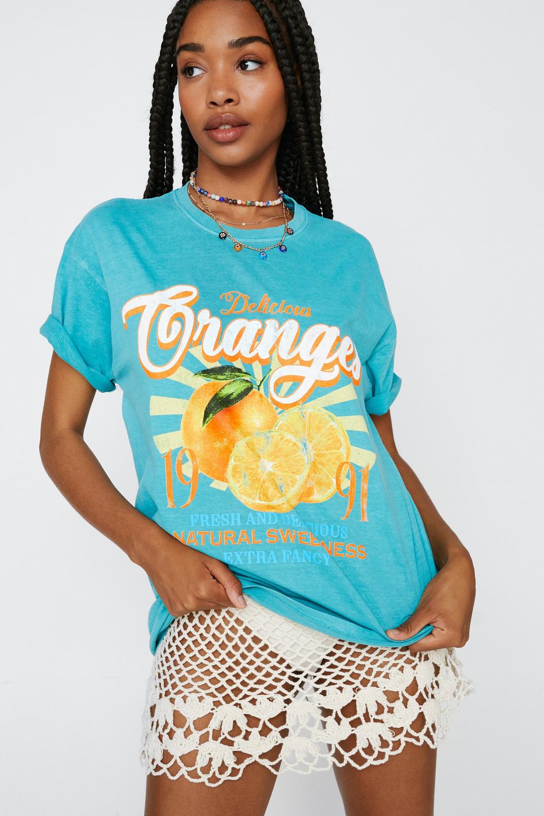 T-shirt oversize délavé avec imprimés fruits, Blue image number 1
