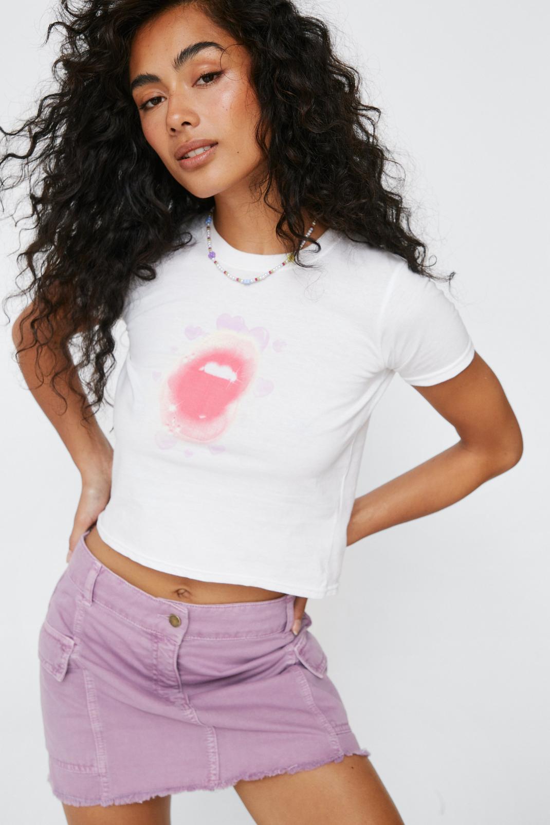 T-shirt ajusté à motif lèvres, White image number 1