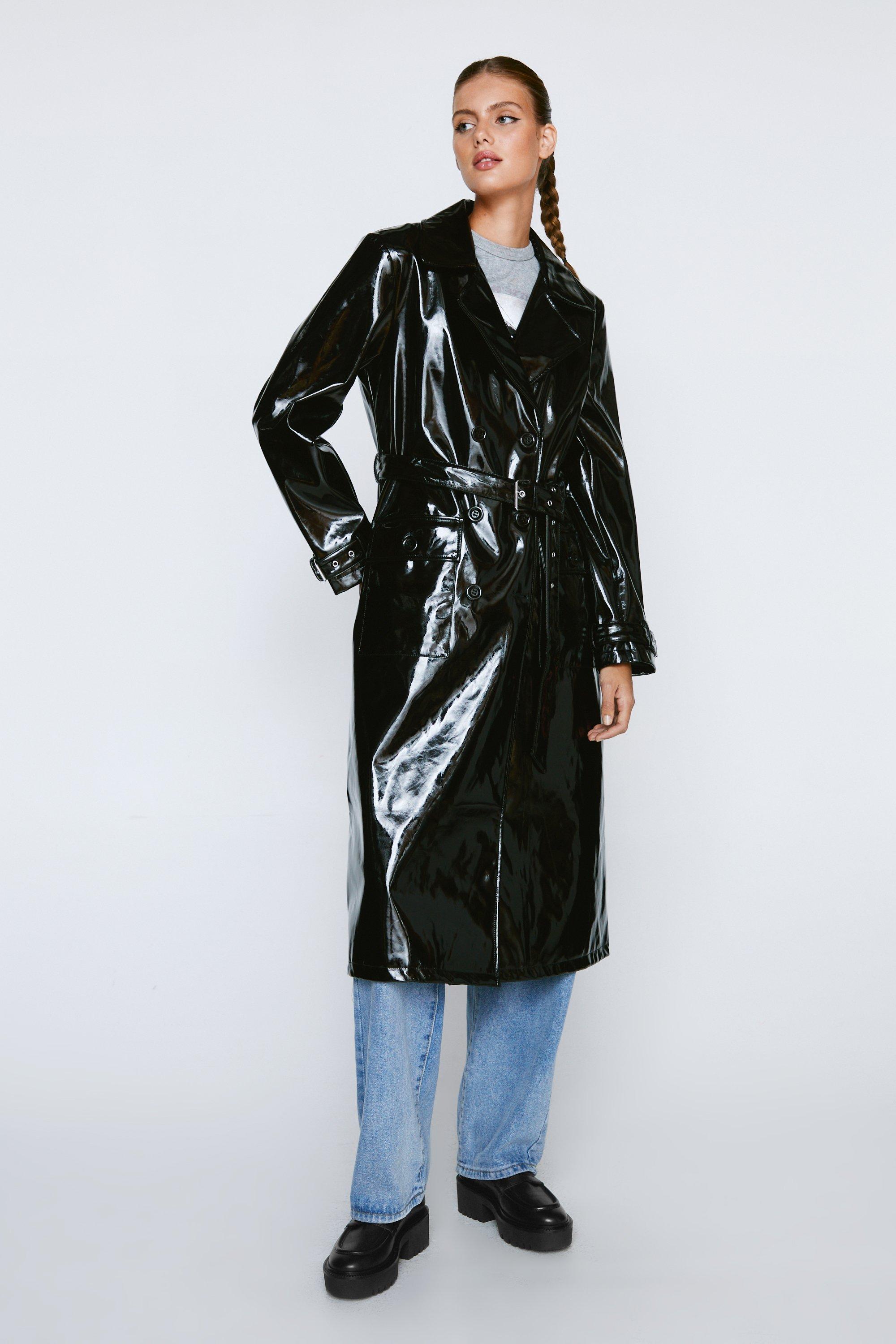 Black vinyl outlet raincoat